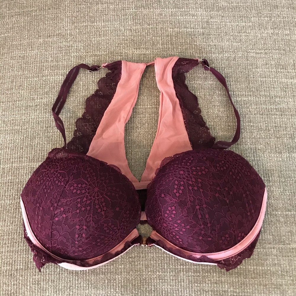Victoria's Secret Burgundy and Pink Lace Push-Up Bra